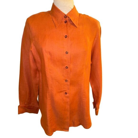 Peter Nygard 100% Linen Vtg Blouse Double Button Neck Sz. 14 Boxy - Picture 5 of 10